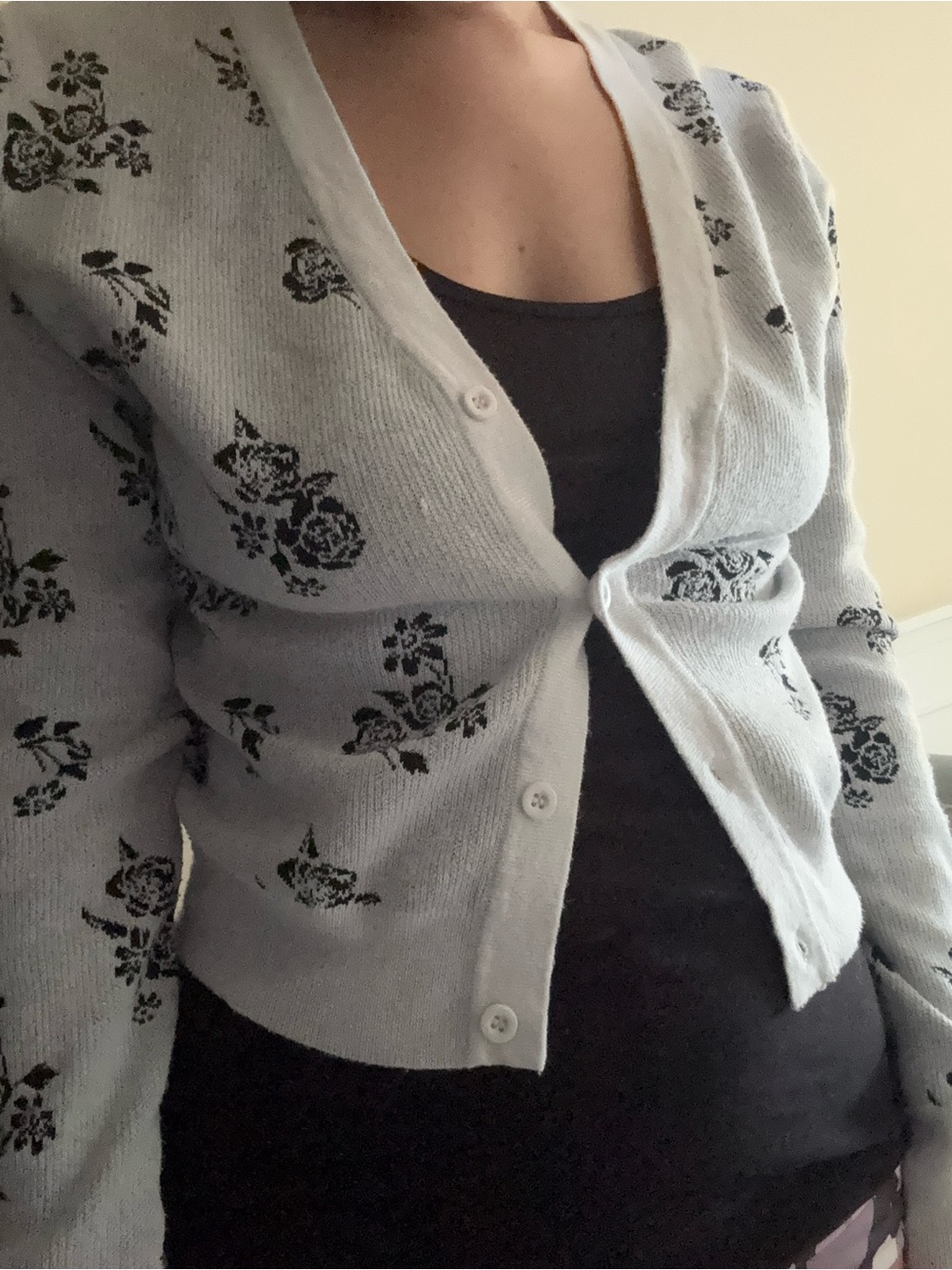 Forever 21 Light Gray Floral Button Front Cardigan